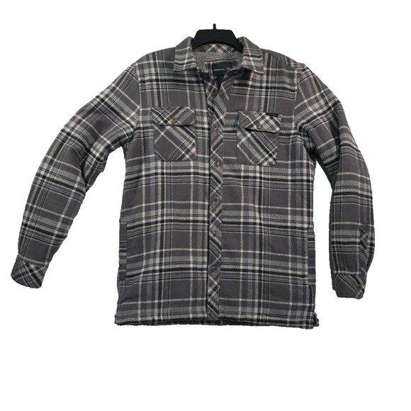 O'Neill Sherpa Lined Shacket Jacket Button Front Super Fleece Mens S Grey Plaid - Picture 1 of 7